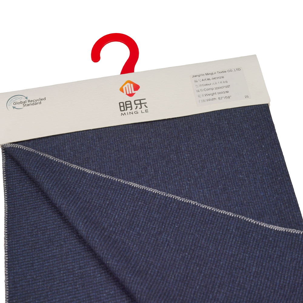 30% lână, 60% poliester, 10% alte fibre, 560G/M, Benzhiqing + albastru verde, țesătură tweed cu dungi orizontale, ML-04231230