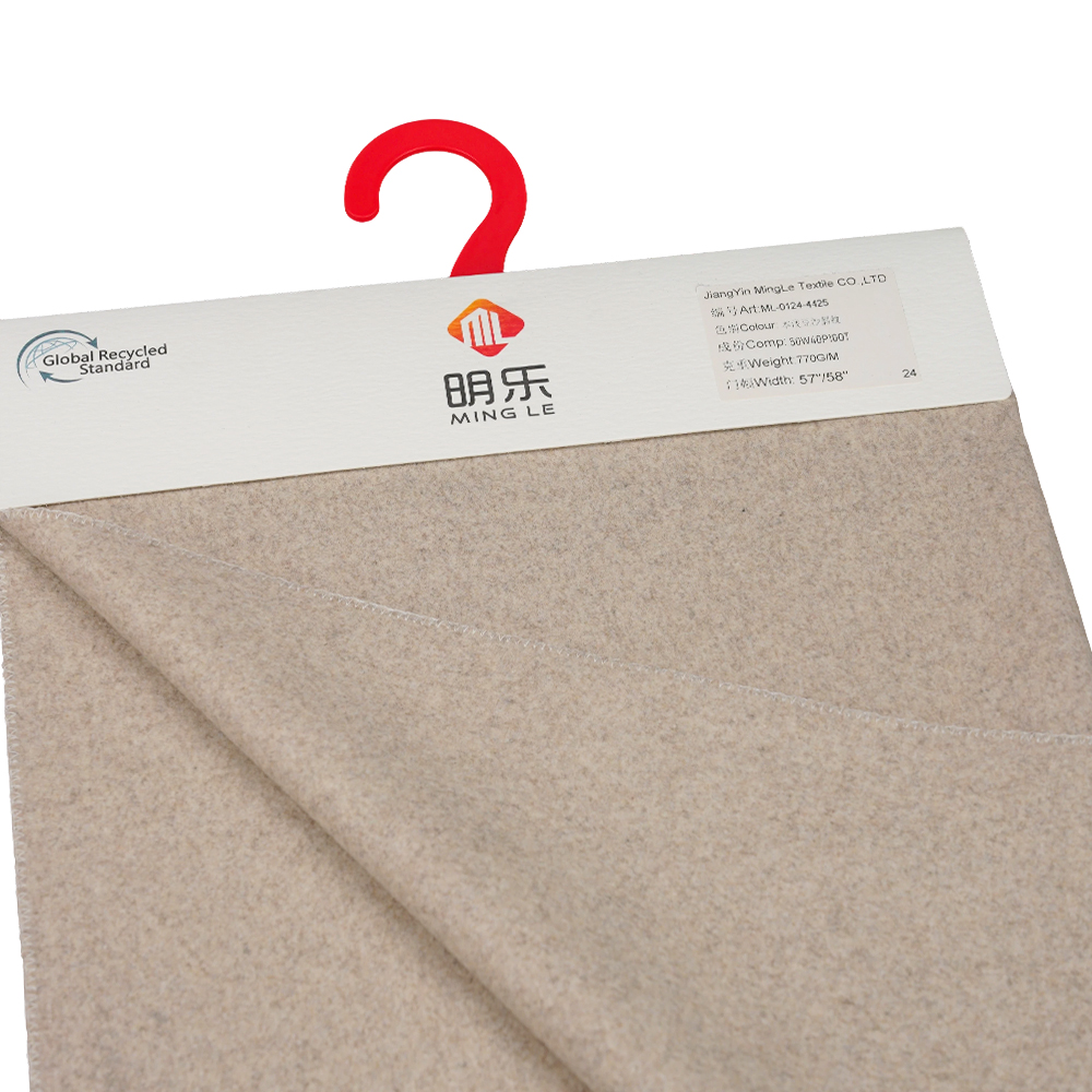 50% lână, 40% poliester, 10% alte fibre, 770G/M, pastă naturală de fasole ușoară, țesătură Twill Melton, ML-0124-4425