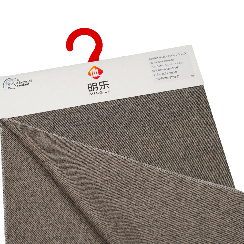 50% lână, 40% poliester, 10% alte fibre, 650 g/m, negru amestecat maro + bej, țesătură Melton, ML-S0624-089