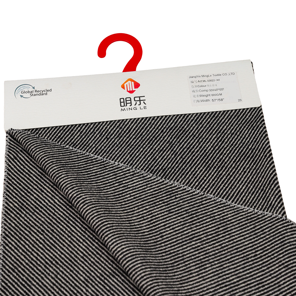 50% lână, 40% poliester, 10% alte fibre, 680G/M, alb și negru, țesătură twill Melton, ML-S0622-141