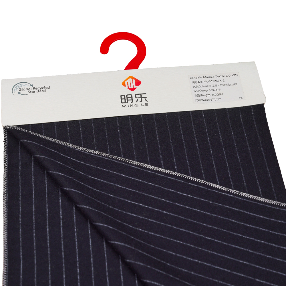 53% lână, 47% poliester, 350G/M, Zhiqing + alb, țesătură de flanel cu dungi verticale, ML-317245X-2