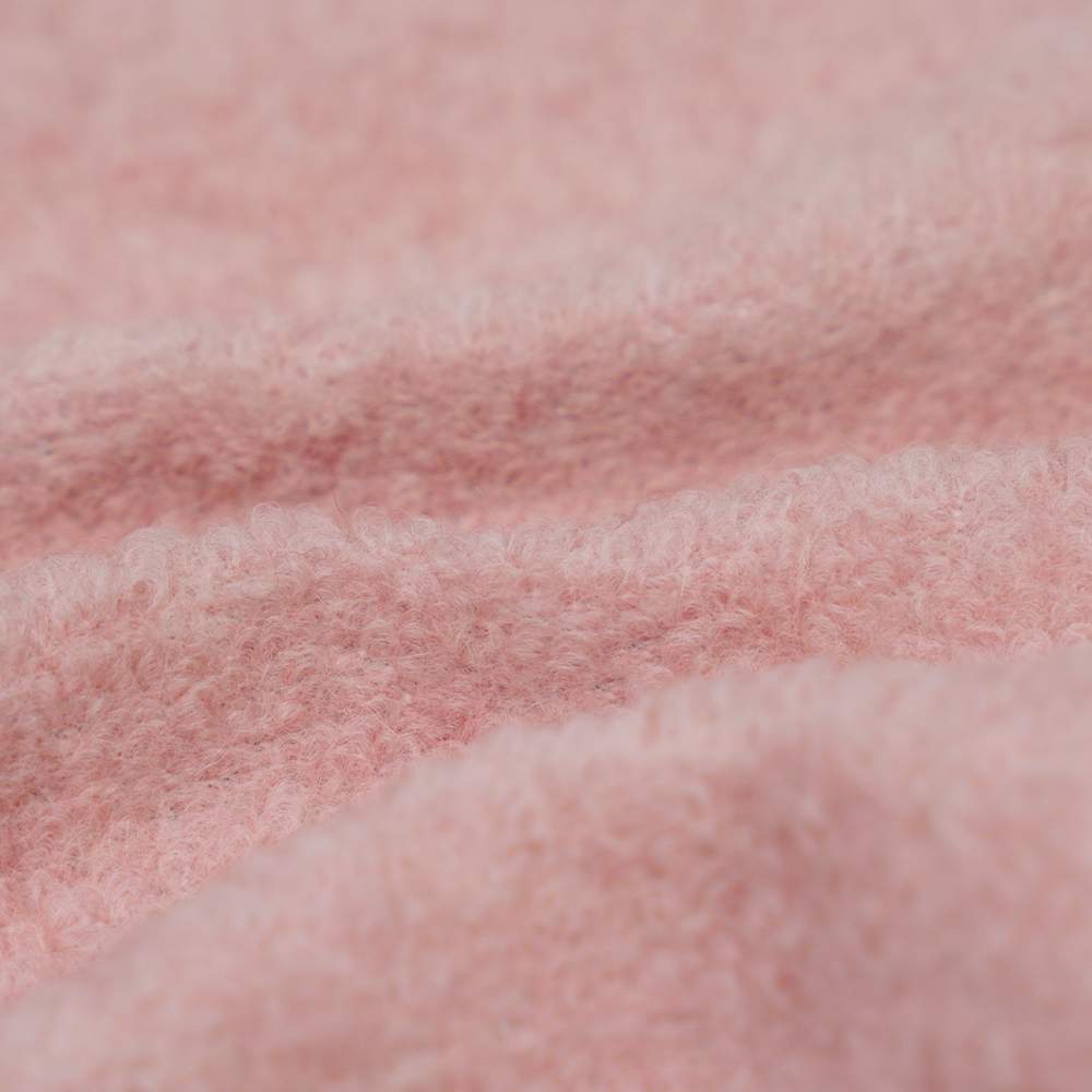 40% lână, 60% poliester, 700-740G/M, roz și alb, țesătură de lână tricotată cu buclă de cântare de pește mic, ML-26-X082022